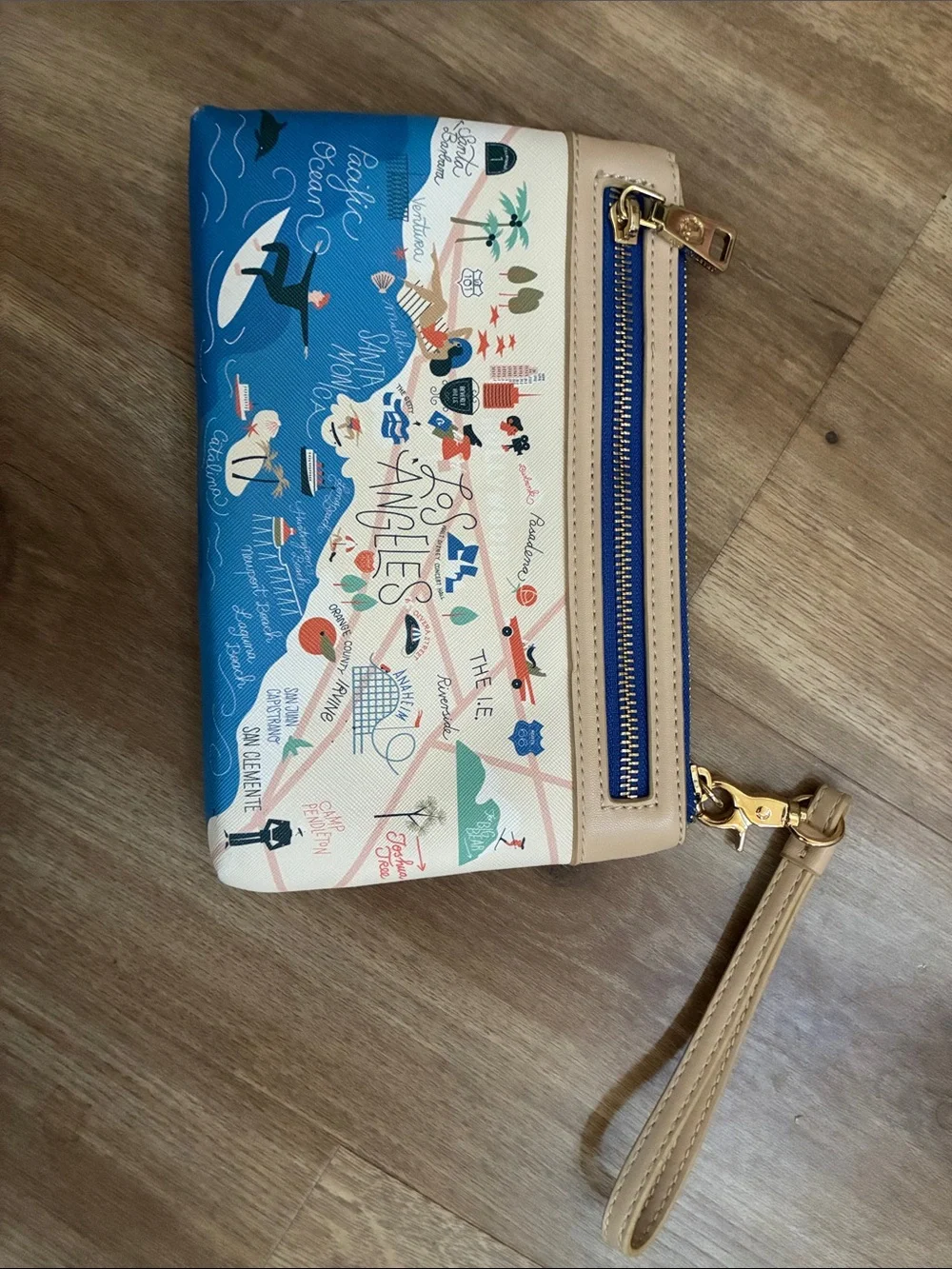 Spartina 449 Blue, Beige & Orange Southern California Map Wristlet - Picture 4 of 9